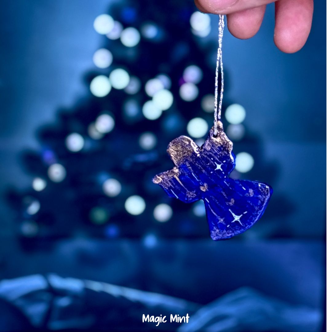 Ornament ren din lut albastru cu auriu pentru brad - Image 2