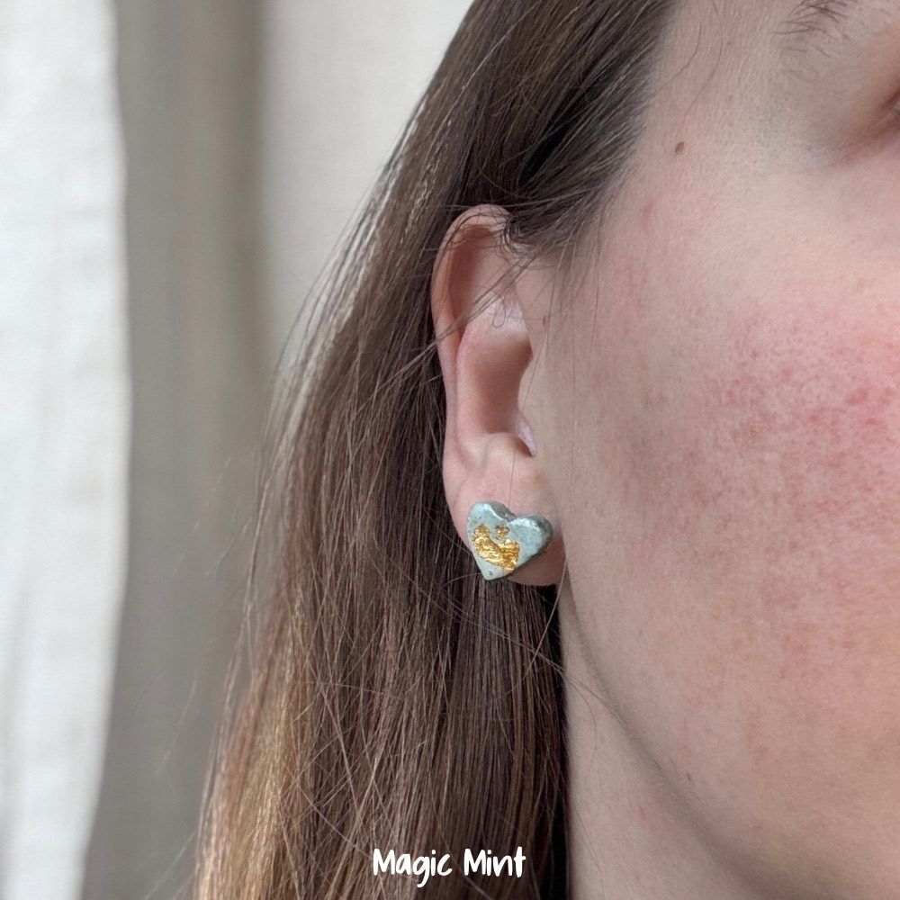 Cercei turcoaz inimă cu foiță de aur - Image 2